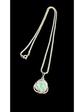 Necklace Marsala Sterling Silver Emerald Pendant 925 Italy Box Chain Vintage